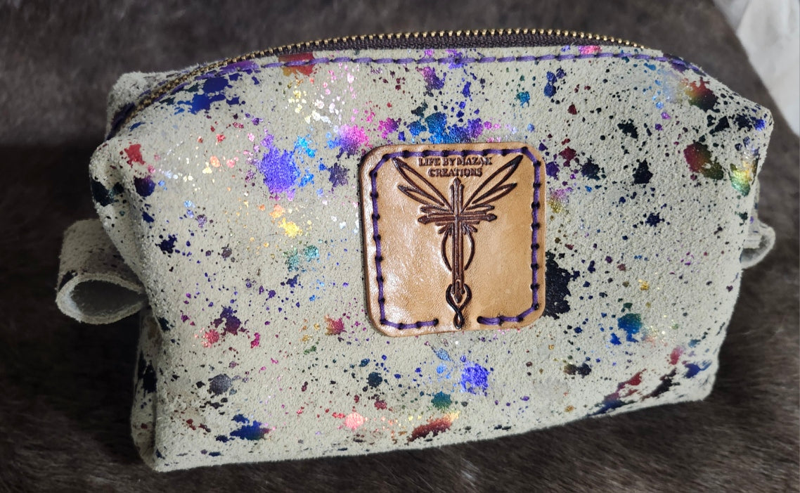 Multi-Colored Leather Makeup Bag
