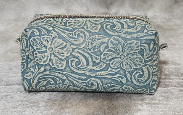 Green Floral Leather Makeup Bag