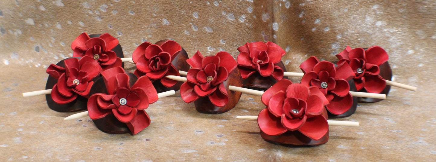 Leather Rose Hair Clips