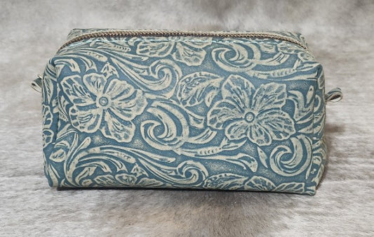 Green Floral Leather Makeup Bag